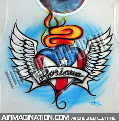 Boricua Heart with Wings airbrushed t shirt